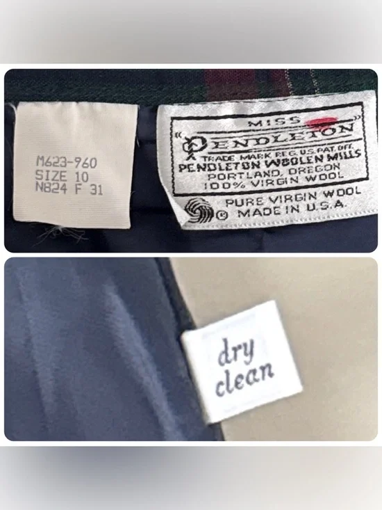 Vintage Pendleton Worsted Wool Plaid Midi Skirt Navy Red Green Pleated Size 10 - Picture 14 of 15